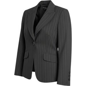 Bebe‎ Womens Black Pinstripe Single Button Blazer Jacket Size 4 Made in USA